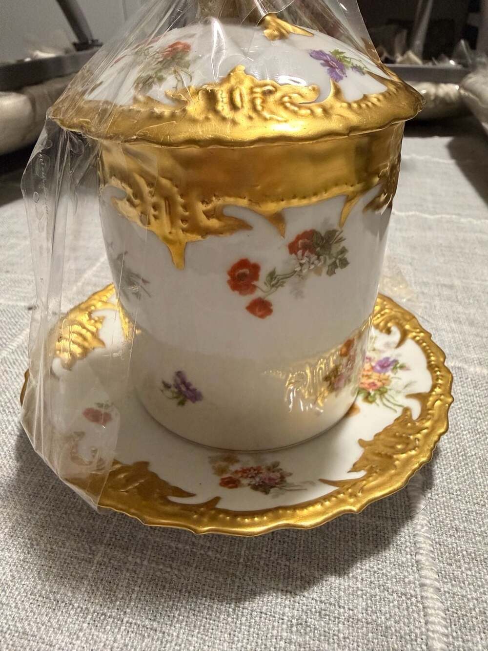 Antique Limoges France Porcelain Condensed Milk Jar Container set